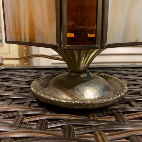 MCM Vintage Art Deco Brass Slag Glass Table Lamp - Picture 7 of 10